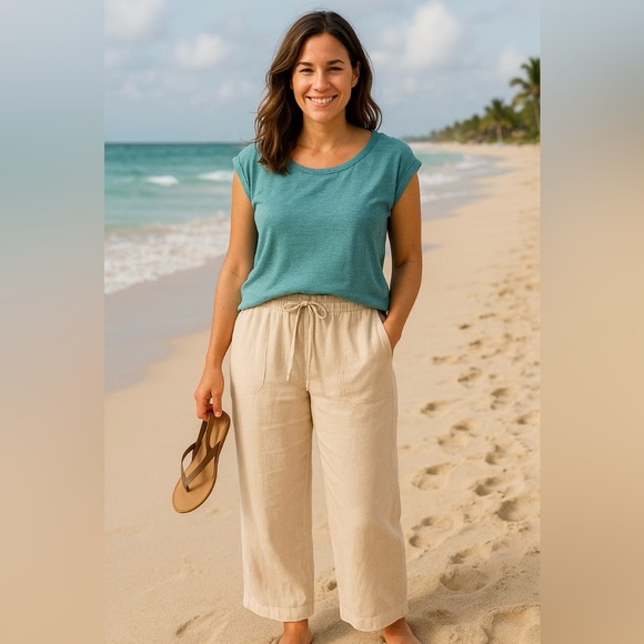 Liz Claiborne Women's 100% Linen Pant Beige Sz.6 - Picture 1 of 7